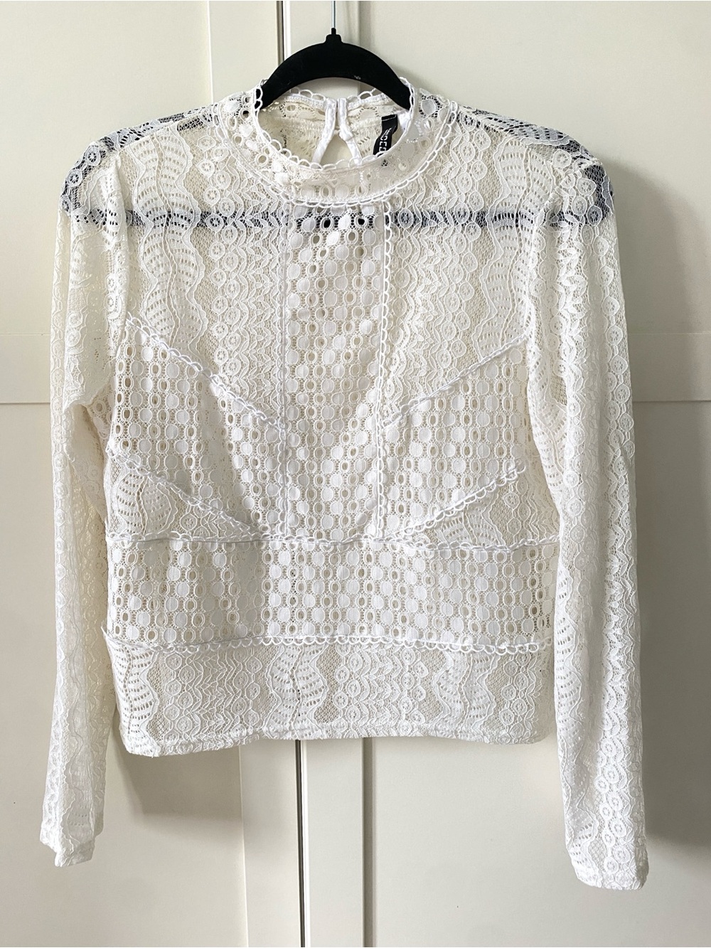 H&M White Lace High Neck Blouse | Coquette • Romantic • Cottagecore | Size 6